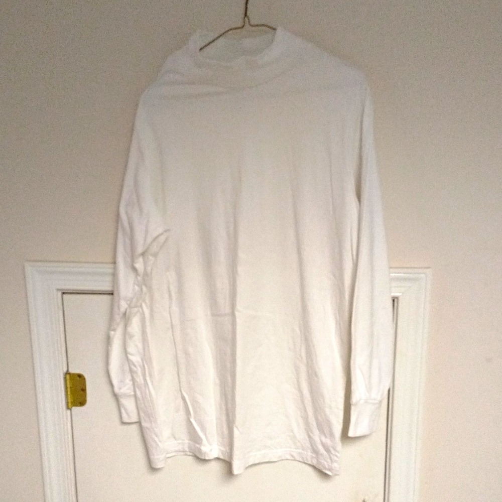 All American Comfort Men's Solid White Crew Neck Long Sleeve T-Shirt Size L
